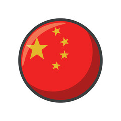 Vector Illustration of the National Flag of the People's Republic of China in a Circular Icon Format Featuring a Red Background with Five Yellow Stars Representing Unity and Communism