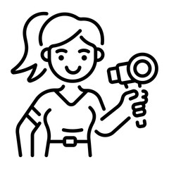 Hair drying girl icon in linear style 