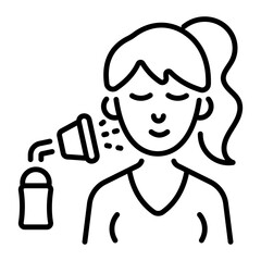 A girl using facial steamer, linear style icon 