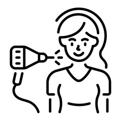 A girl doing hairstyling with a blow dryer, line icon 