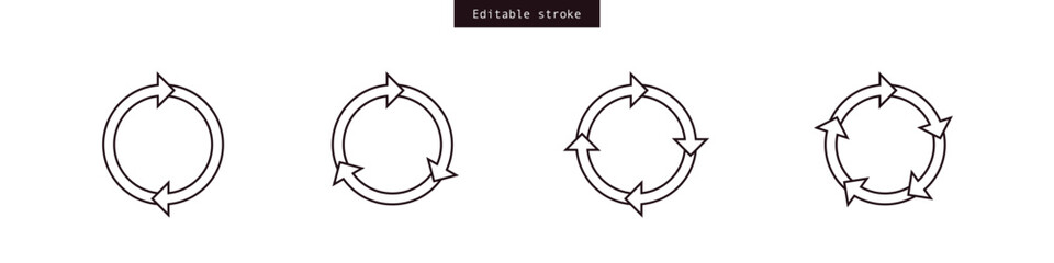 Refresh icon vector Circle arrows icon vector diagram infographic set. Sync repeat and reload arrow icon, rotate arrow symbol, arrow rotation circle. Sync icon. Editable Stroke