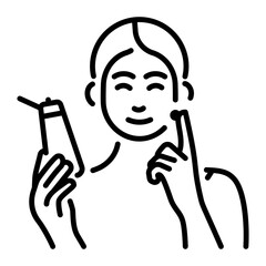 A girl applying body lotion, linear style icon 