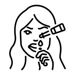 A girl doing lip treatment, line icon 