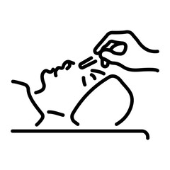 A linear style icon showing rhinoplasty treatment of a character 