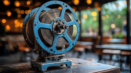 Obraz premium Vintage film reel on wooden surface