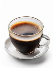 Fototapeta premium Clear glass cup filled with fresh black coffee on white background
