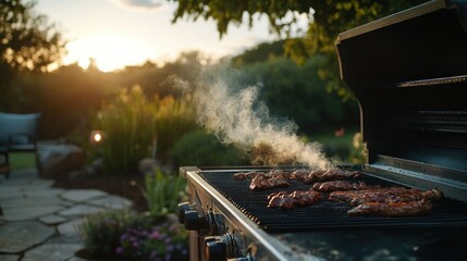 Sunset grilling backyard steak summer cookout