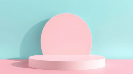 Fototapeta premium Minimalist pink podium on a sleek stage with a modern 3D design and soft shadows.