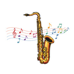 Naklejka premium saxophone with notes illustration