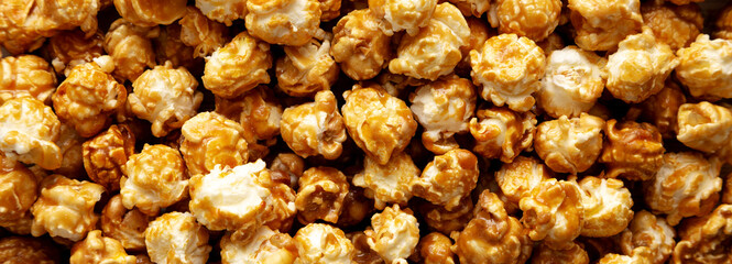 Homemade Caramel Popcorn in a Bowl, top view.