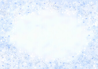 Abstract white and blue background frame with hearts, flowers.