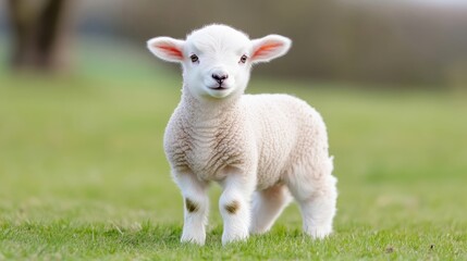 Obraz premium Adorable lamb in a grassy field
