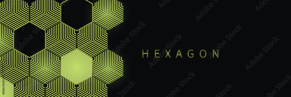 Poster abstract black and green hexagon pattern background. creative design geometric texture overlay moder