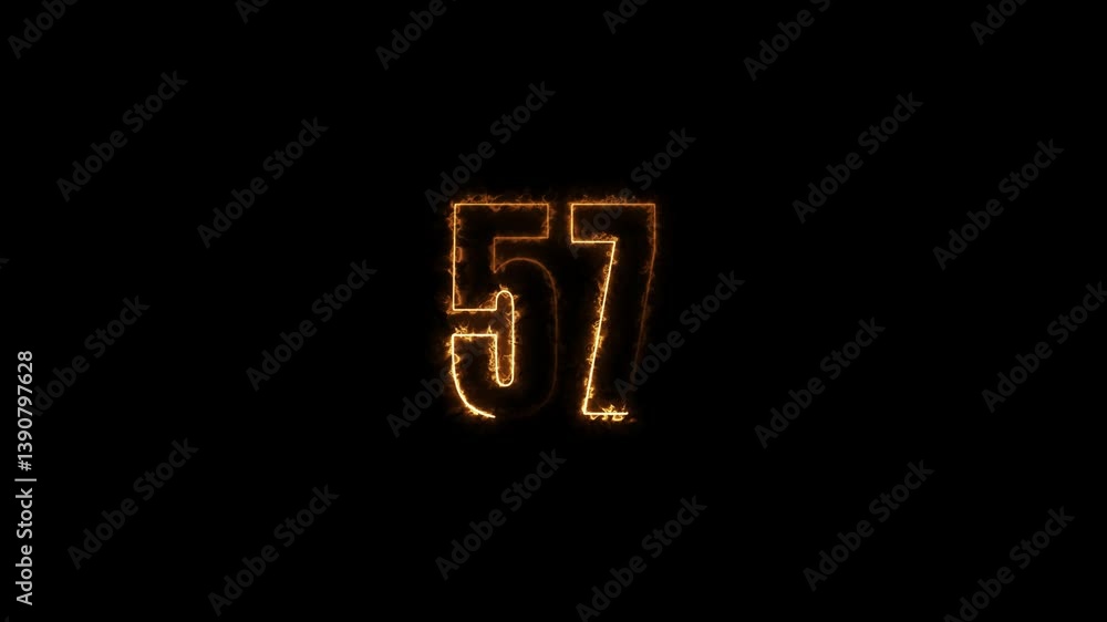 Poster abstract glowing neon text 57 number countdown icon. glowing sign on black background neon number. g