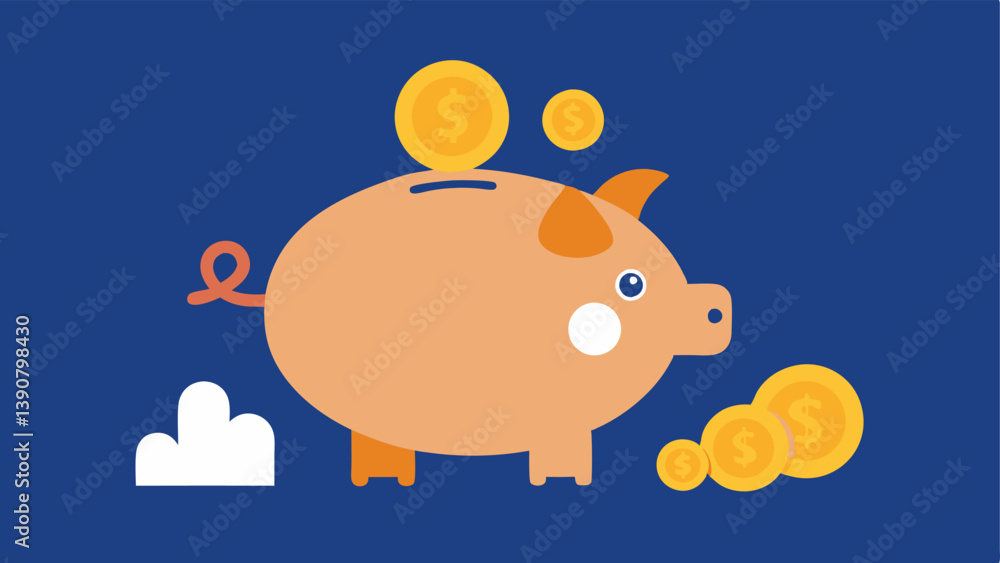 Poster building an emergency fund a piggy bank surrounded by coins with a hand placing additional coins int