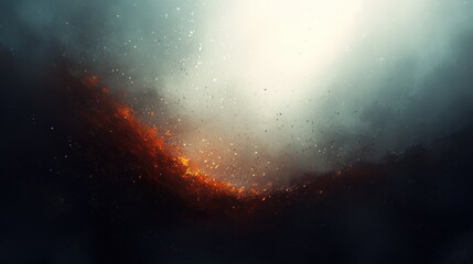 Fiery explosion, dark landscape, bright light, smoke, cinematic background, video game