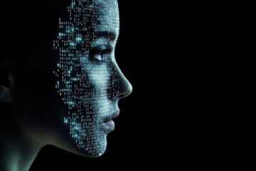 Woman Digital Technology Overlay on Black Background