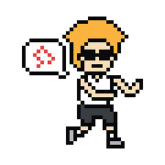 Obraz premium Cute pixel cartoon exercise run 8bit character man run running jog cardio lifestyle decoration life style 8 bit male boy jog marathon exercise png game 8 bit vector.