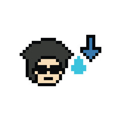 Fototapeta premium Pixel cartoon 8bit character man sad tired mood stress sick unhappy stress depressed feel decoration 8 bit male boy bored feel 8bit isolated PNG vector.