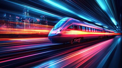 Fototapeta premium High-speed renewable energy train in action urban environment dynamic motion futuristic concept