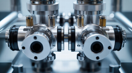 Naklejka premium Industrial Precision: A meticulously captured high-angle shot highlights the intricate details of industrial machinery