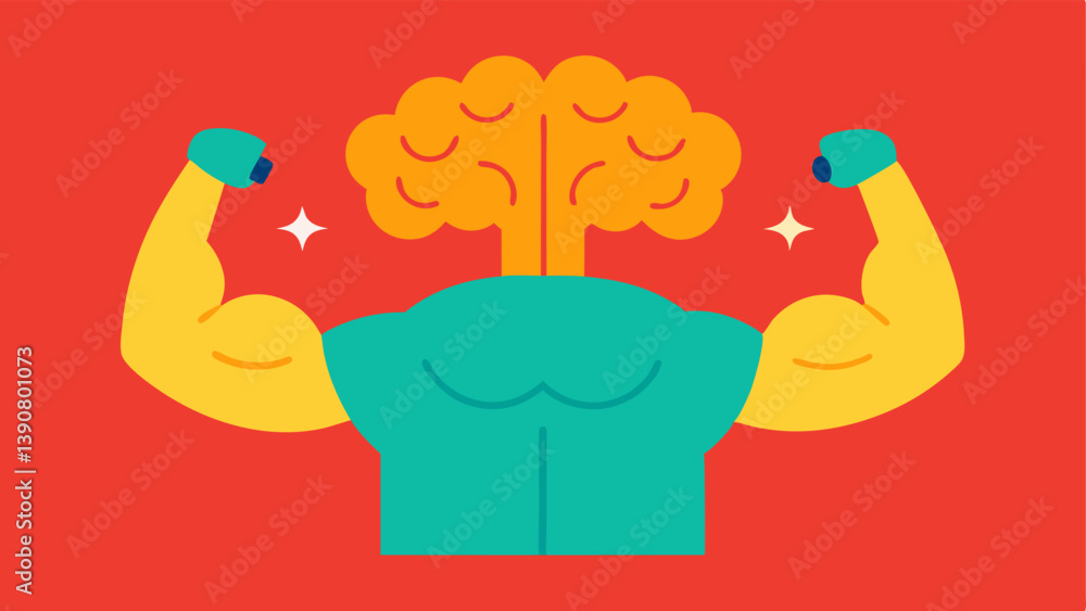 Poster flexing arms with brain illustrations arms that are flexing muscles alongside images of various brai