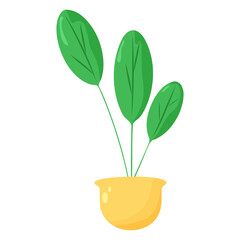 Illustration of green potted plant in yellow pot, isolated on transparent background. Vector art.