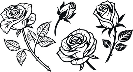 “Black Rose Silhouette Vector – Elegant Floral Design in EPS Format”