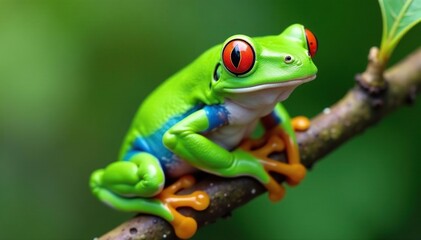 Green tree frog perched on white, vibrant colors, amphibian, animal photography