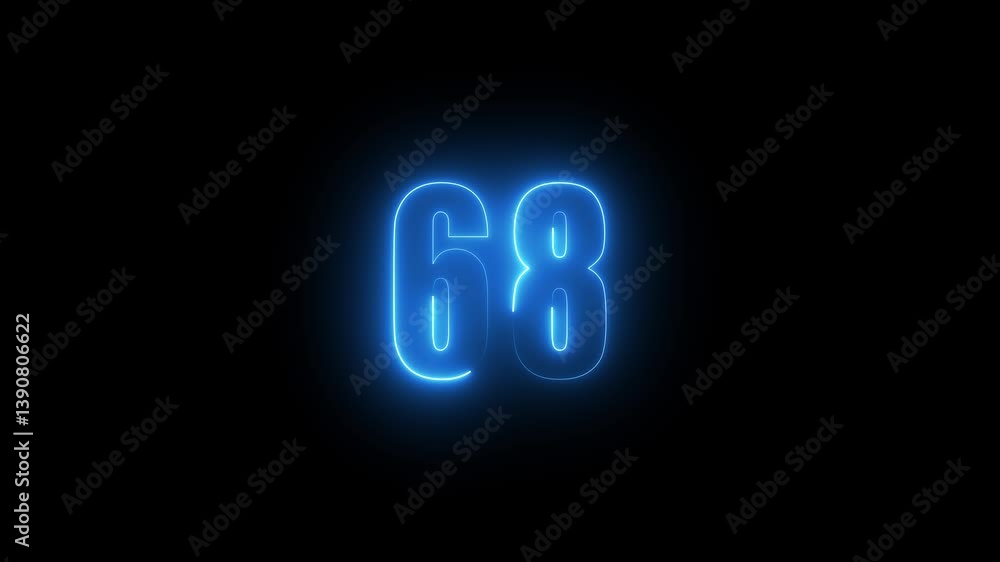 Aufkleber abstract glowing neon text 68 number countdown icon. glowing sign on black background neon number. g
