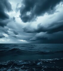 Fototapeta premium Dark, stormy sea under heavy, ominous clouds White background, moody, water, wild