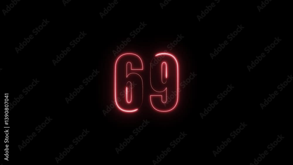 Aufkleber abstract glowing neon text 69 number countdown icon. glowing sign on black background neon number. g