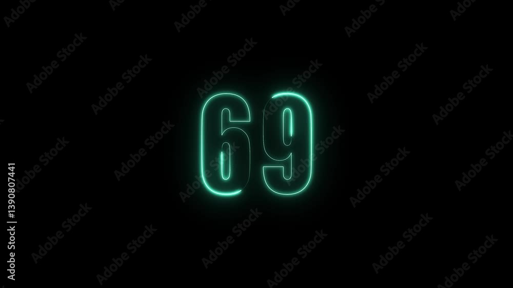 Aufkleber abstract glowing neon text 69 number countdown icon. glowing sign on black background neon number. g