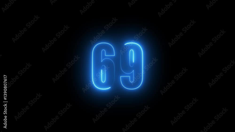Aufkleber abstract glowing neon text 69 number countdown icon. glowing sign on black background neon number. g