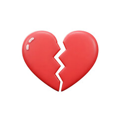 Brokenheart heartbroken Red Heart 3D icon symbol vector transparent no background 
