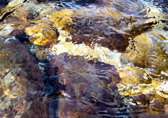 abstract bright water surface with dynamic golden and brown reflections. abstract nature pattern. organic water texture. abstract background. nature-themed