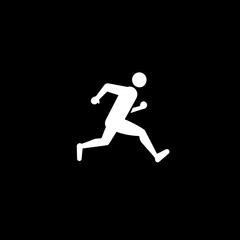 Minimalist logo design featuring a running figure in white against a black background, conveying energy and motion