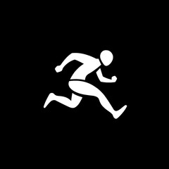 Obraz premium Minimalist running figure logo in white and black showcasing dynamic movement and modern design aesthetics