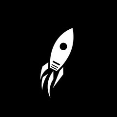 Minimalist rocket icon featured in negative space design for modern applications in black and white