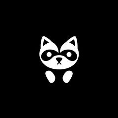 Minimalist white and black raccoon icon designed with negative space for modern branding needs