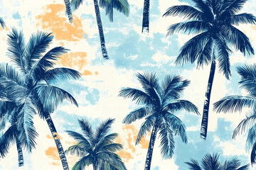 Summer seamless pattern with palm trees.	