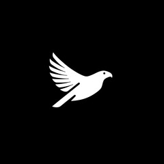 Fototapeta premium Minimalist bird logo design featuring negative space with black background and white details for modern branding