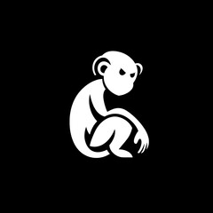 Naklejka premium Stylized minimalist monkey logo featuring negative space design in black and white for modern branding needs