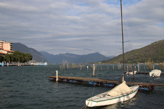 View of the port of Paratico, a small town on Lake Iseo in northern Italy