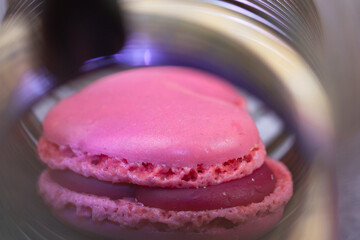 Close-up of heart shaped pink and light cookies