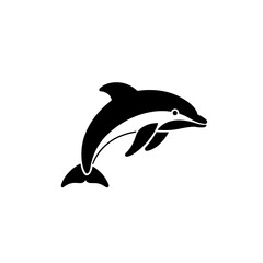 Obraz premium Minimalist dolphin logo with negative space design in black and white
