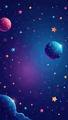 Vector space background with cute flat style design featuring colorful stars scattered throughout outer space,  template,  space