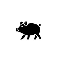 Obraz premium Simple black and white vector icon of a pig designed with minimalist style and negative space