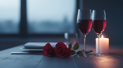 Romantic candlelit dinner table with wine cozy apartment setting intimate atmosphere evening view