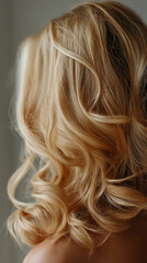 Fototapeta premium Close-up of blond hair, wavy texture, showing strands and shine, showcasing healthy and luxurious hair, ideal for beauty or haircare concepts